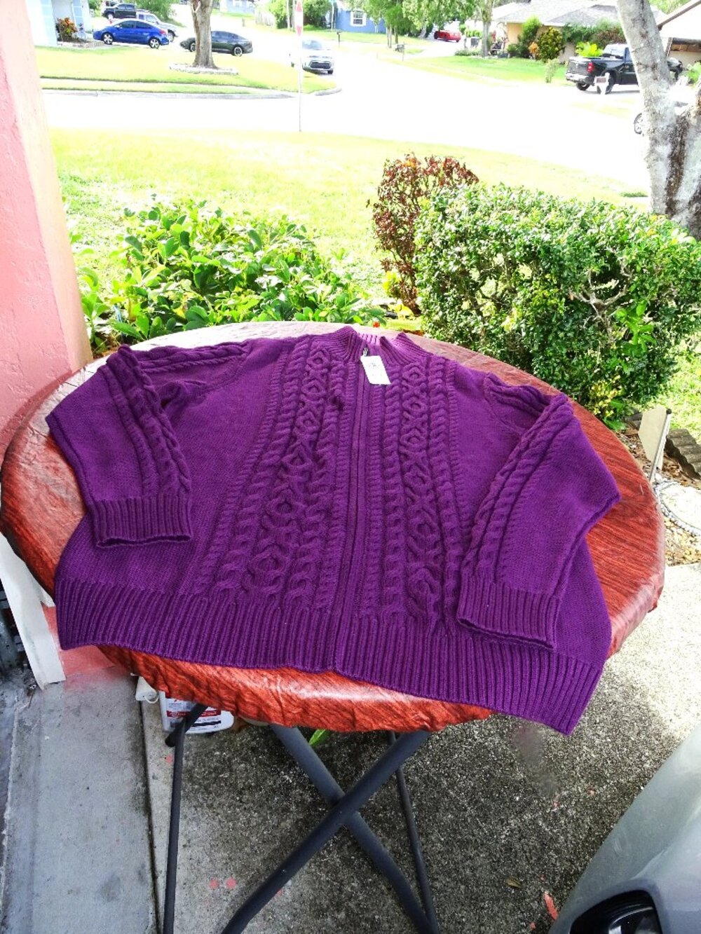 L.L.Bean Royal Plum Zippered Cable Knit Sweater Size XL NWT